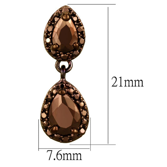 3W1117 - IP Coffee light Brass Earrings with AAA Grade CZ in Light Coffee-1