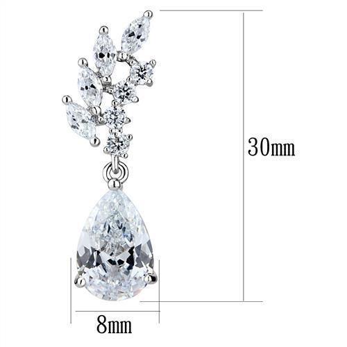 3W1282 - Rhodium Brass Earrings with AAA Grade CZ in Clear-1