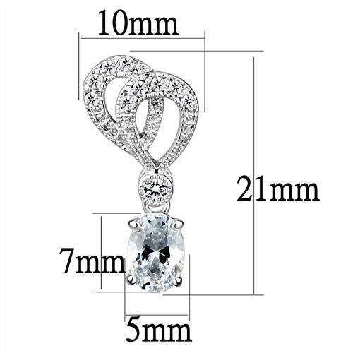 3W1355 - Rhodium Brass Earrings with AAA Grade CZ in Clear-1