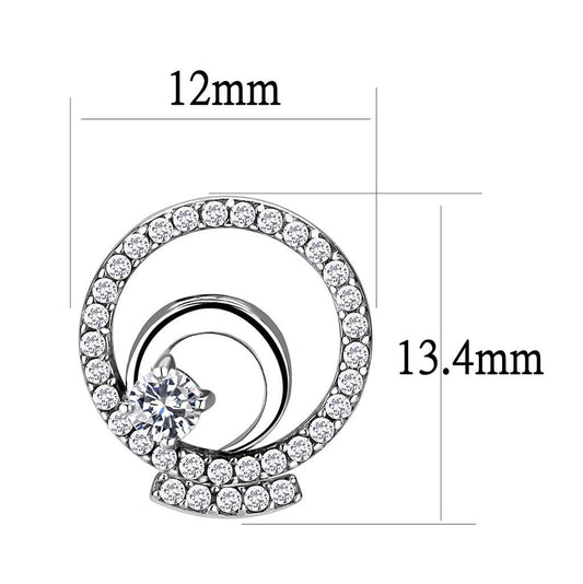 DA069 - High polished (no plating) Stainless Steel Earrings with AAA Grade CZ in Clear-1