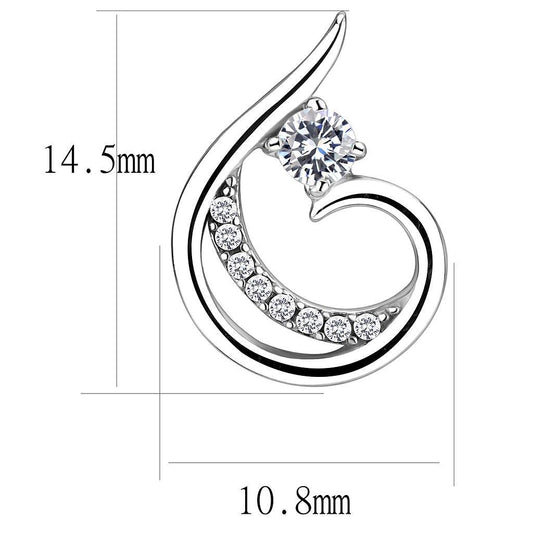 DA077 - High polished (no plating) Stainless Steel Earrings with AAA Grade CZ in Clear-1