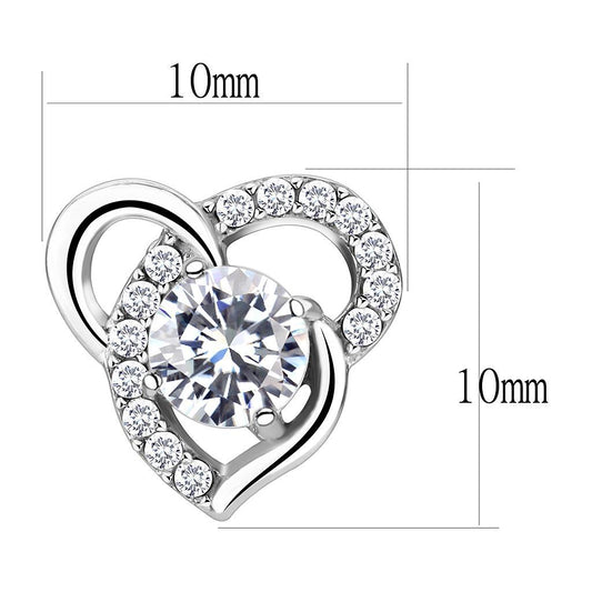 DA078 - High polished (no plating) Stainless Steel Earrings with AAA Grade CZ in Clear-1