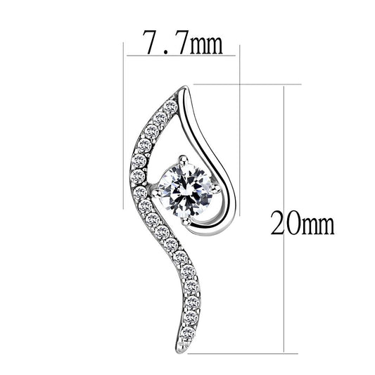 DA177 - High polished (no plating) Stainless Steel Earrings with AAA Grade CZ in Clear-1