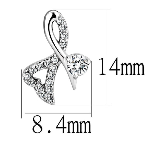 DA204 - High polished (no plating) Stainless Steel Earrings with AAA Grade CZ in Clear-1