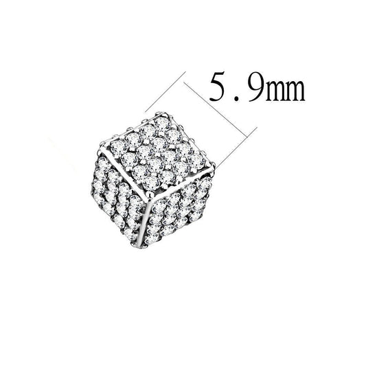 DA213 - High polished (no plating) Stainless Steel Earrings with AAA Grade CZ in Clear-1