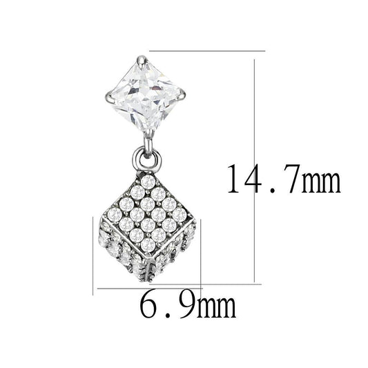 DA332 - No Plating Stainless Steel Earrings with AAA Grade CZ in Clear-1