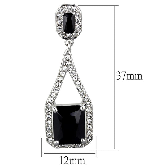 LO3758 - Rhodium Brass Earrings with AAA Grade CZ in Jet-1