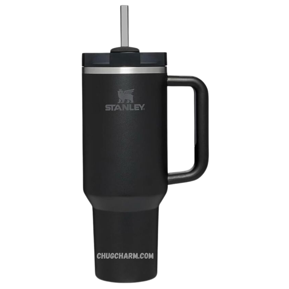 Stanley 40 oz Tumbler in Black with a durable handle and double-wall insulation for superior temperature retention.