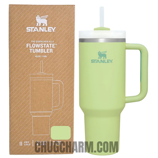 Stanley 40 oz Tumbler in Citron with a sturdy handle and double-wall insulation for keeping drinks at the perfect temperature.