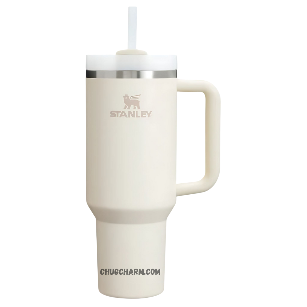 Stanley 40 oz Tumbler in Cream White with a durable handle and double-wall insulation for maintaining your drink's temperature.