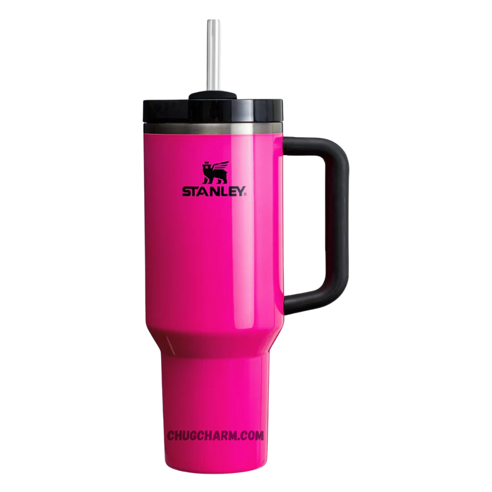 Stanley 40 oz Tumbler in Electric Pink, featuring a sleek design, durable handle, and double-wall insulation for superior temperature retention, perfect for on-the-go hydration.
