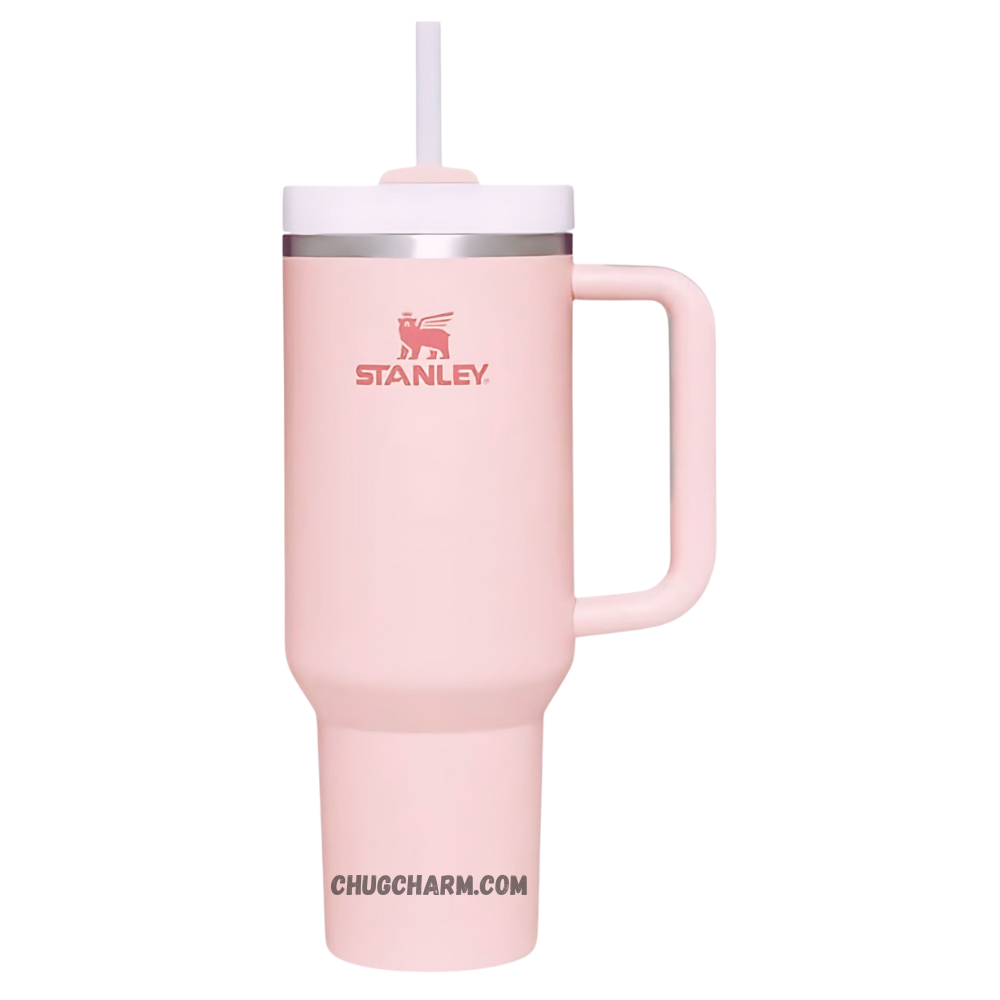 Stanley 40 oz Tumbler in Pink with a durable handle and double-wall insulation for superior temperature retention.