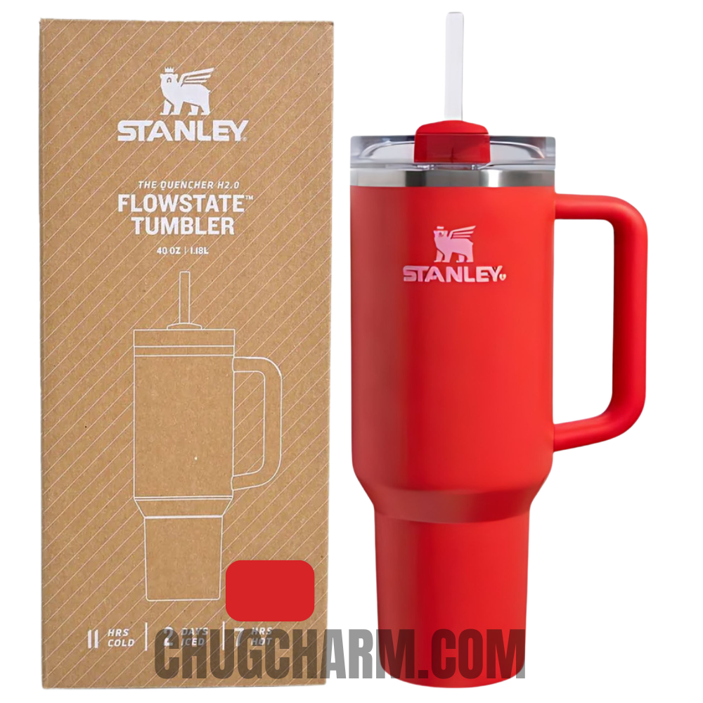 Stanley 40 oz Tumbler in Red with a sturdy handle and double-wall insulation for superior temperature control.