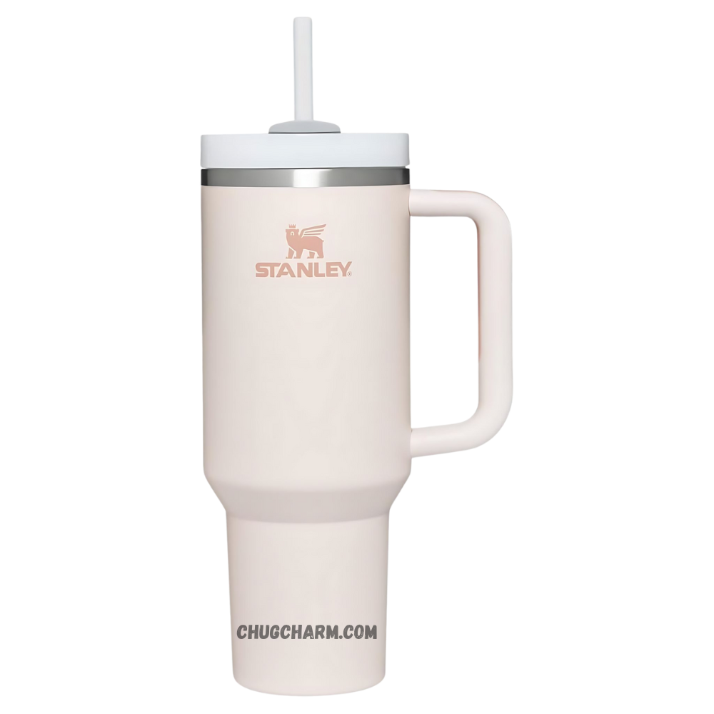 Stanley 40 oz Tumbler in Rose Quartz with a durable handle and double-wall insulation for keeping drinks at the perfect temperature.