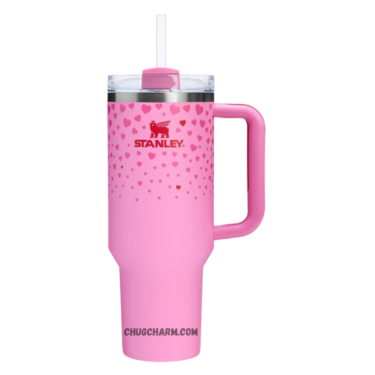 Stanley 40 oz Tumbler in Target Pink with a sturdy handle and double-wall insulation for maintaining your drink's temperature.