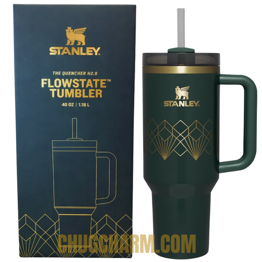 Stanley Forest Gloss Deco 40oz Tumbler – elegant insulated tumbler with a glossy forest green finish, perfect for outdoor adventures or everyday use.