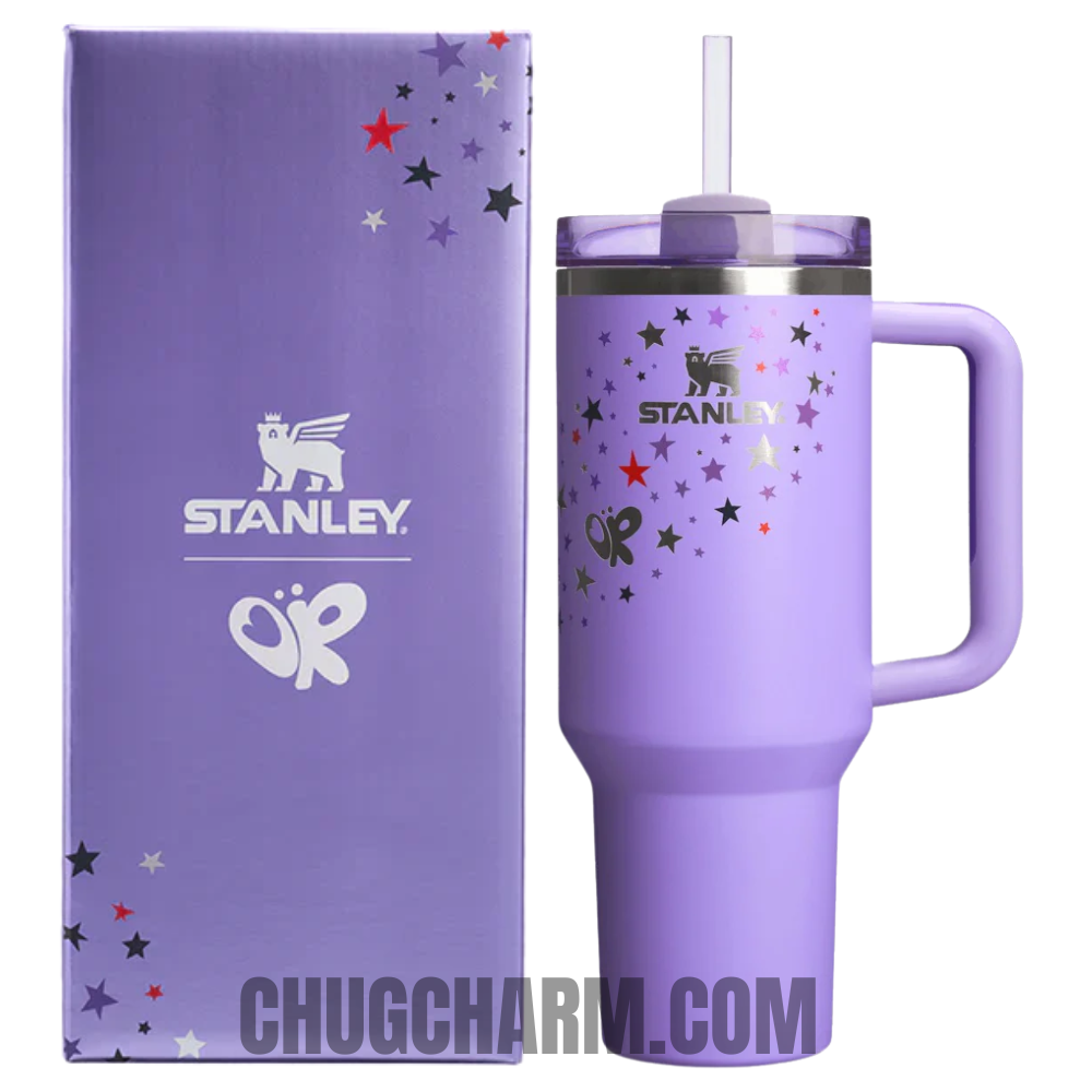 Stanley 40 oz Tumbler X Olivia Rodrigo edition with a unique design, durable handle, and double-wall insulation for optimal temperature control.