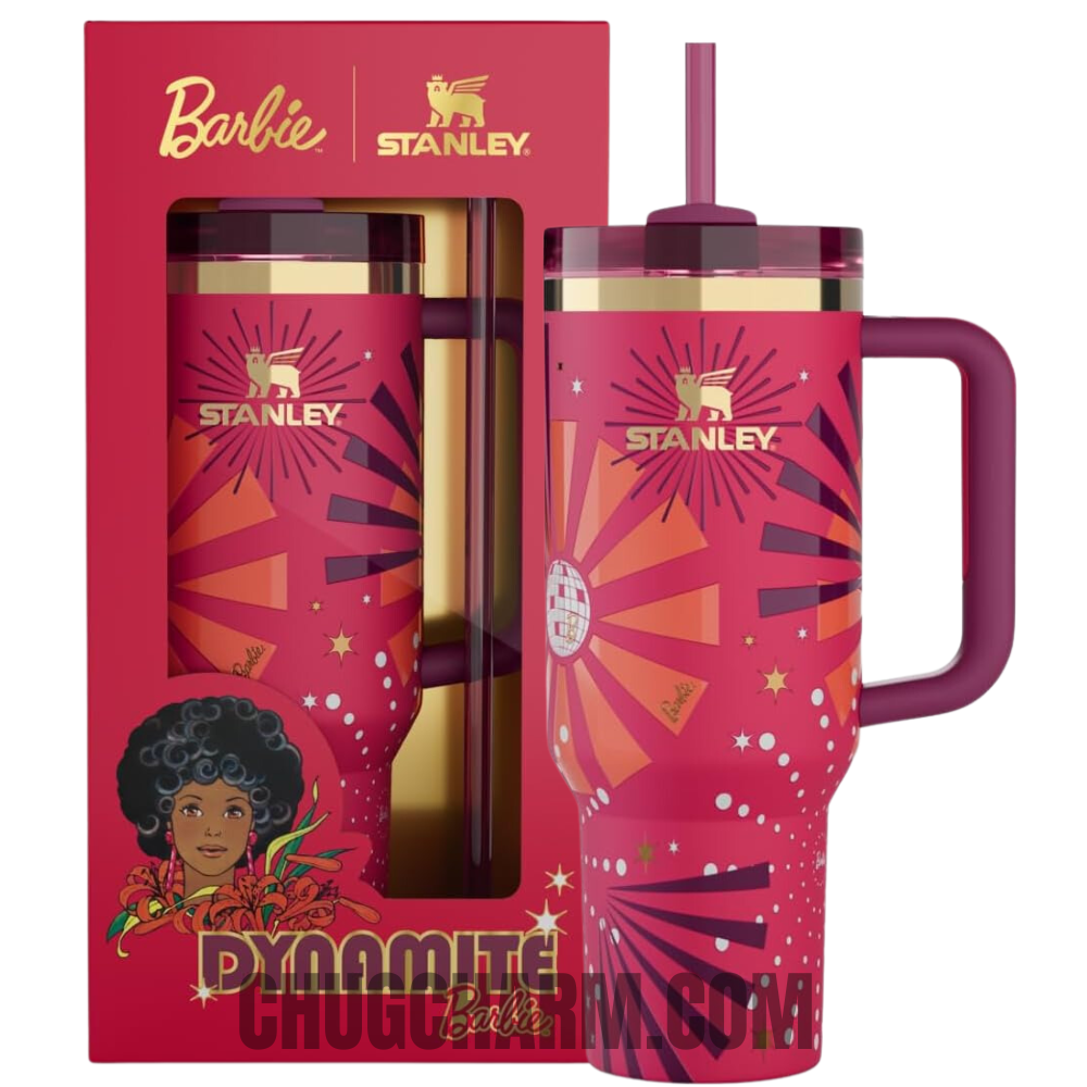 Stanley X Barbie 80s Dynamite 40oz Tumbler – eye-catching insulated tumbler with bold colors and dynamic 80s-inspired graphics.