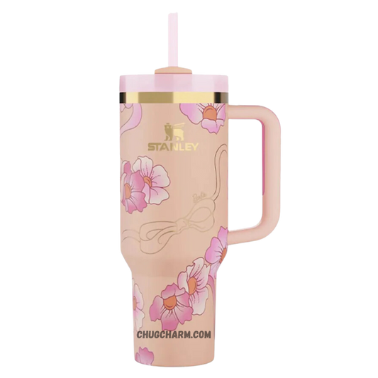 Stanley X Barbie Peaches 'N Cream 40oz Tumbler – elegant insulated tumbler with a soft peach design inspired by the iconic Barbie gown.