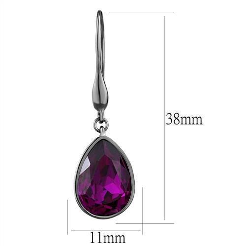 TK2705 - IP Light Black (IP Gun) Stainless Steel Earrings with Top Grade Crystal in Fuchsia-1