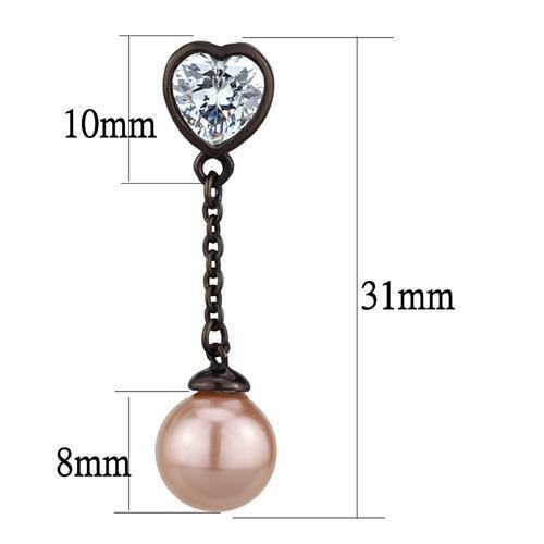 TK2850 - IP Dark Brown (IP coffee) Stainless Steel Earrings with Synthetic Pearl in Light Rose-1