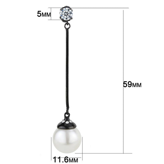 TK3471 - IP Black(Ion Plating) Stainless Steel Earrings with Synthetic Pearl in White-1