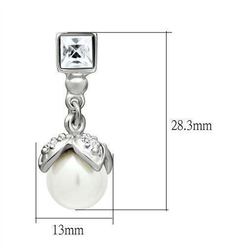 LO1973 - Rhodium White Metal Earrings with Synthetic Pearl in White-1