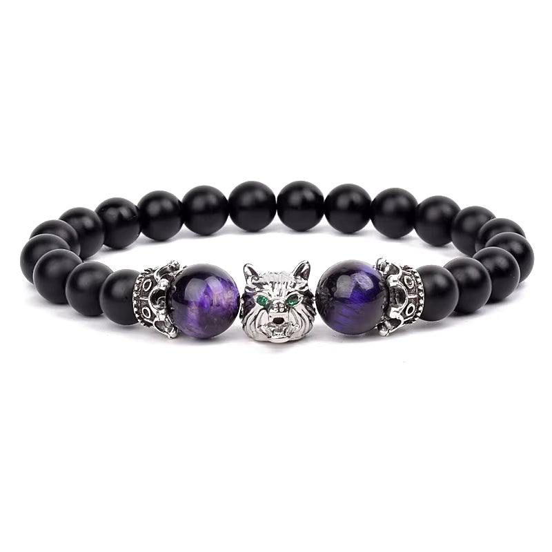 Men's Natural Stone Beaded Bracelet Elastic 8mm Onyx Blue Tiger Eye