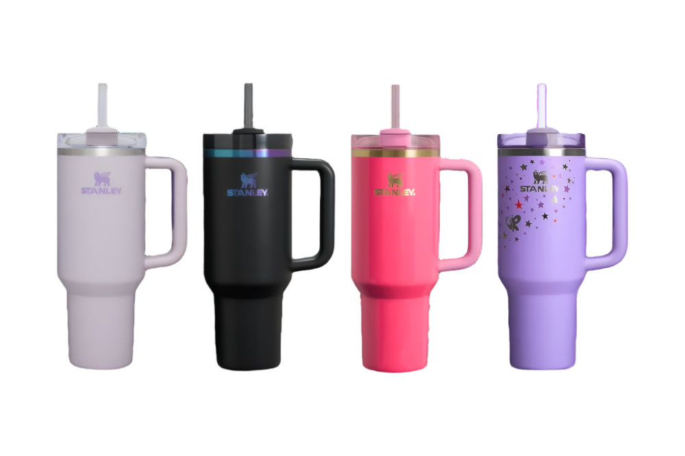 Stanley tumblers in multiple colors with leakproof lids and insulated design for hot and cold drinks