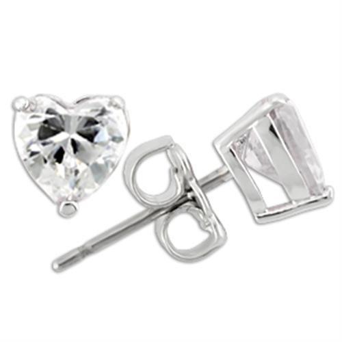 0W166 - Rhodium 925 Sterling Silver Earrings with AAA Grade CZ  in Clear-0
