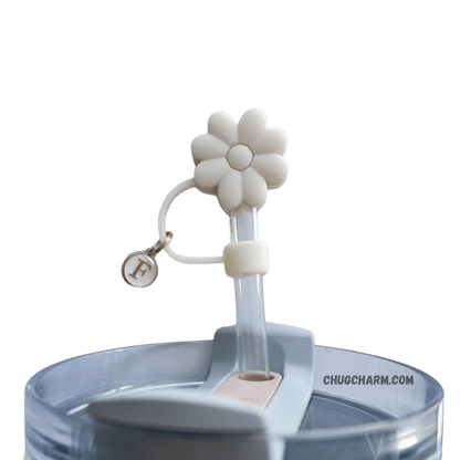 Personalized Flower Silicone Straw Cap for Stanley Tumbler – A to Z Initial Charm