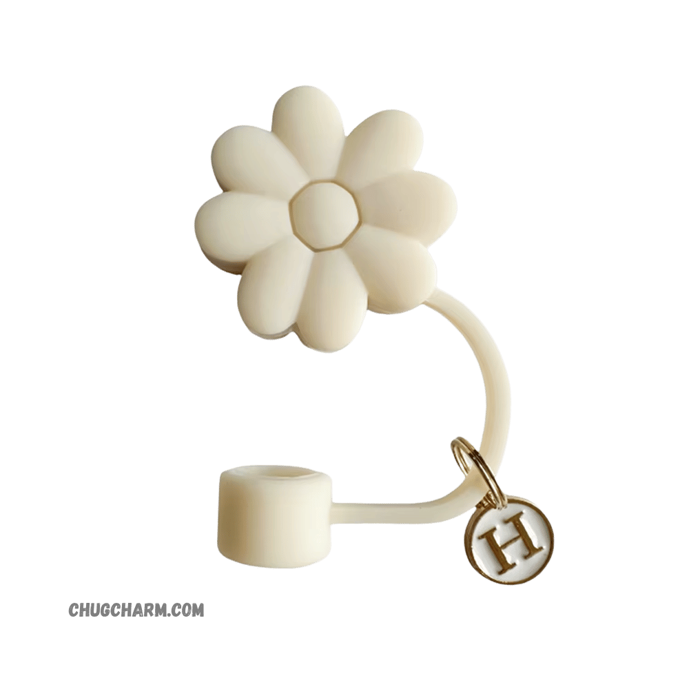 Personalized Flower Silicone Straw Cap for Stanley Tumbler – A to Z Initial Charm