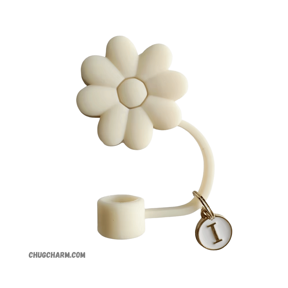 Personalized Flower Silicone Straw Cap for Stanley Tumbler – A to Z Initial Charm
