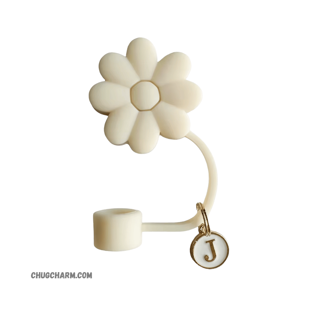 Personalized Flower Silicone Straw Cap for Stanley Tumbler – A to Z Initial Charm