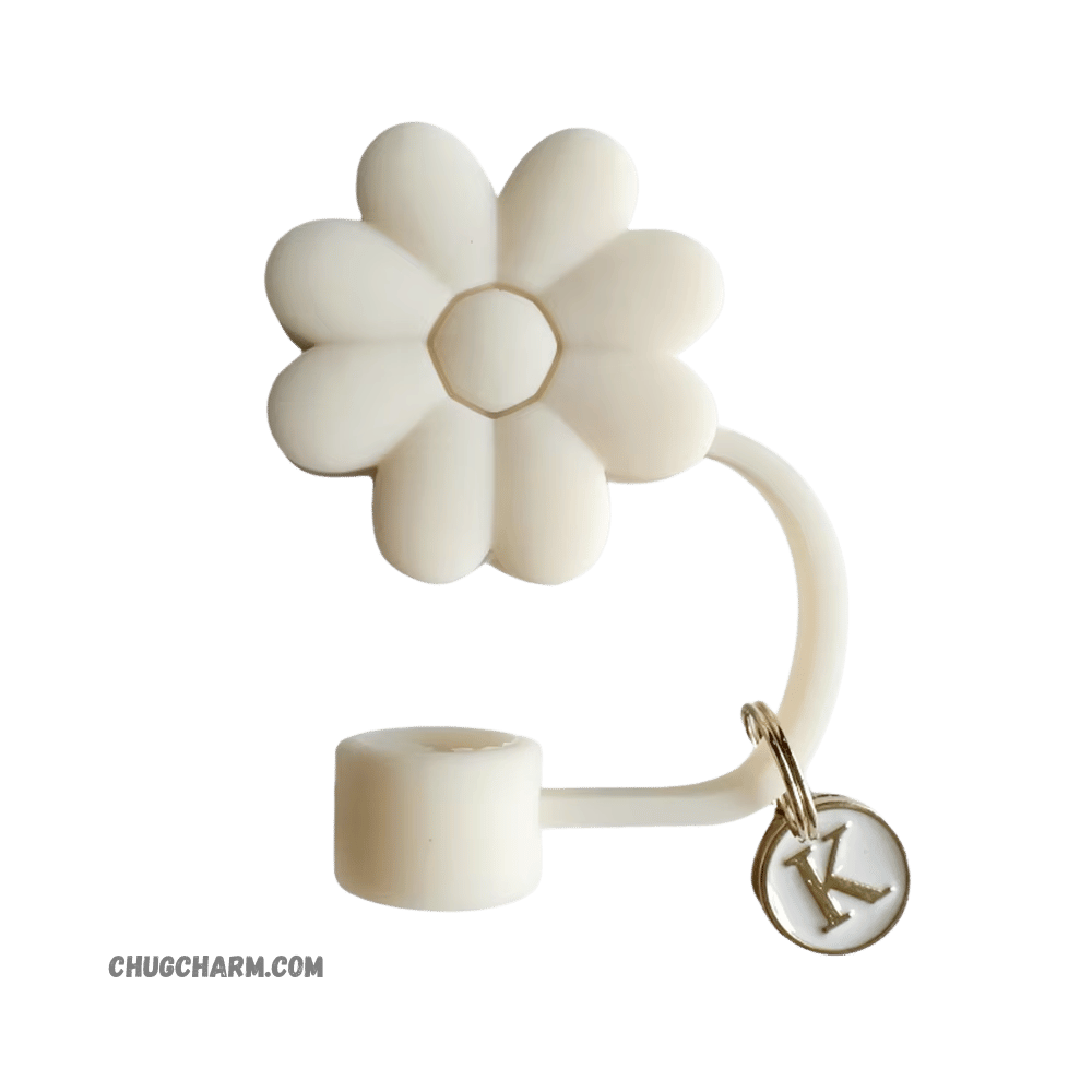 Personalized Flower Silicone Straw Cap for Stanley Tumbler – A to Z Initial Charm