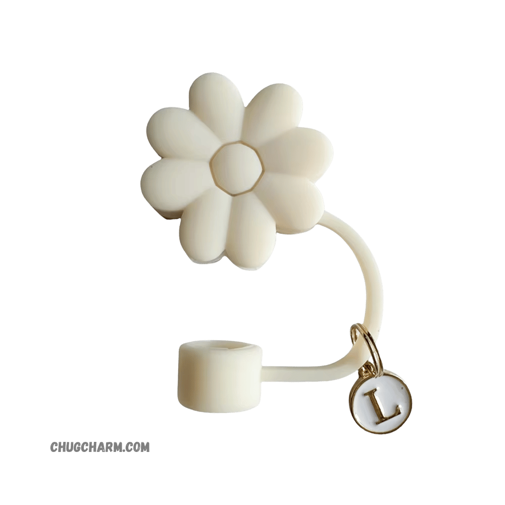 Personalized Flower Silicone Straw Cap for Stanley Tumbler – A to Z Initial Charm