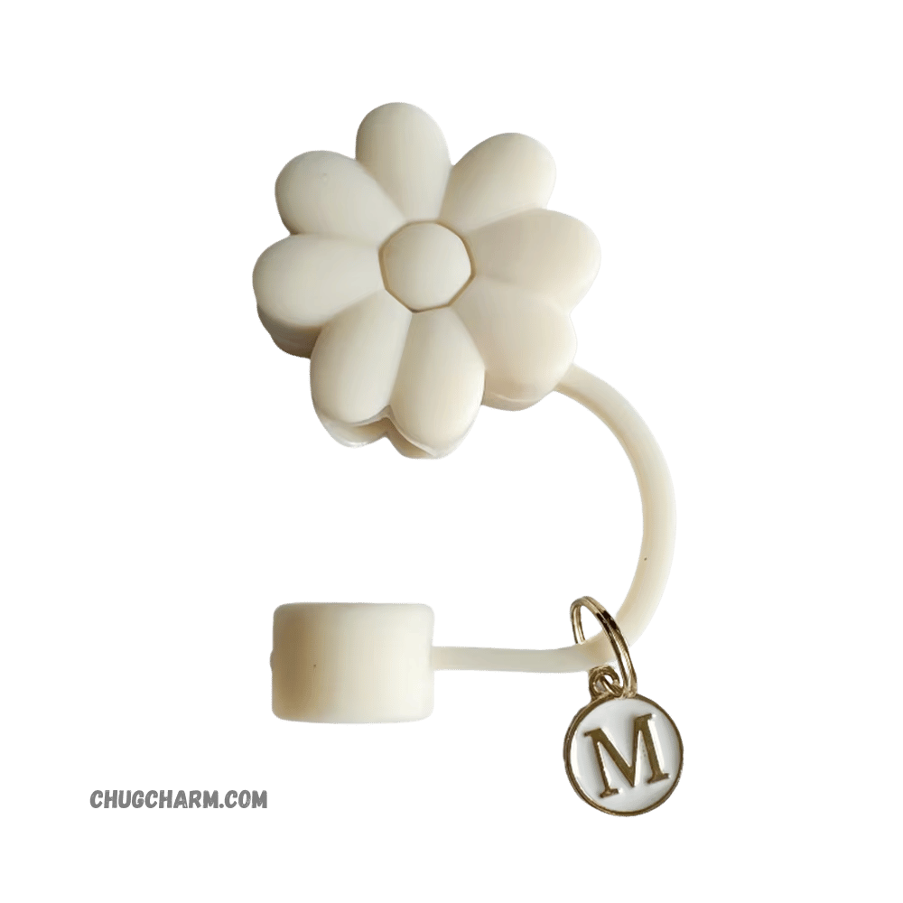 Personalized Flower Silicone Straw Cap for Stanley Tumbler – A to Z Initial Charm