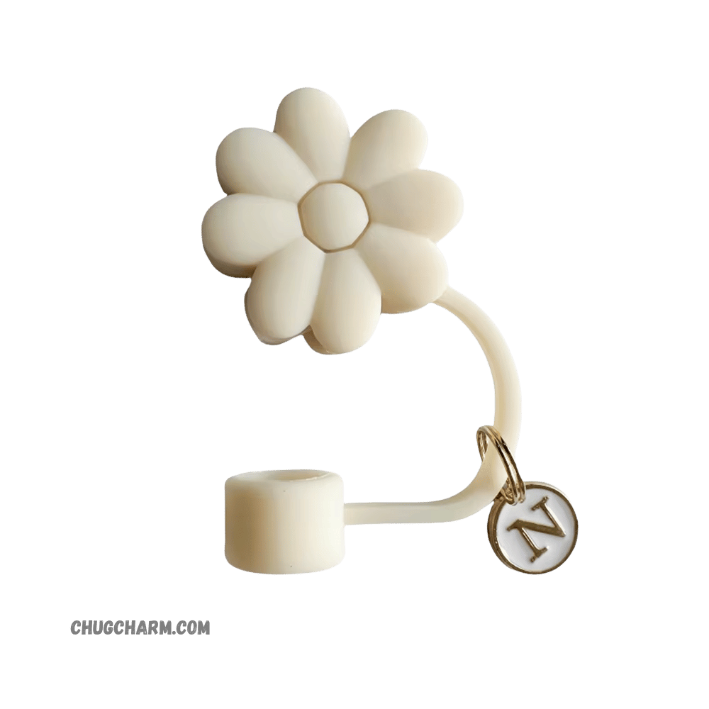 Personalized Flower Silicone Straw Cap for Stanley Tumbler – A to Z Initial Charm