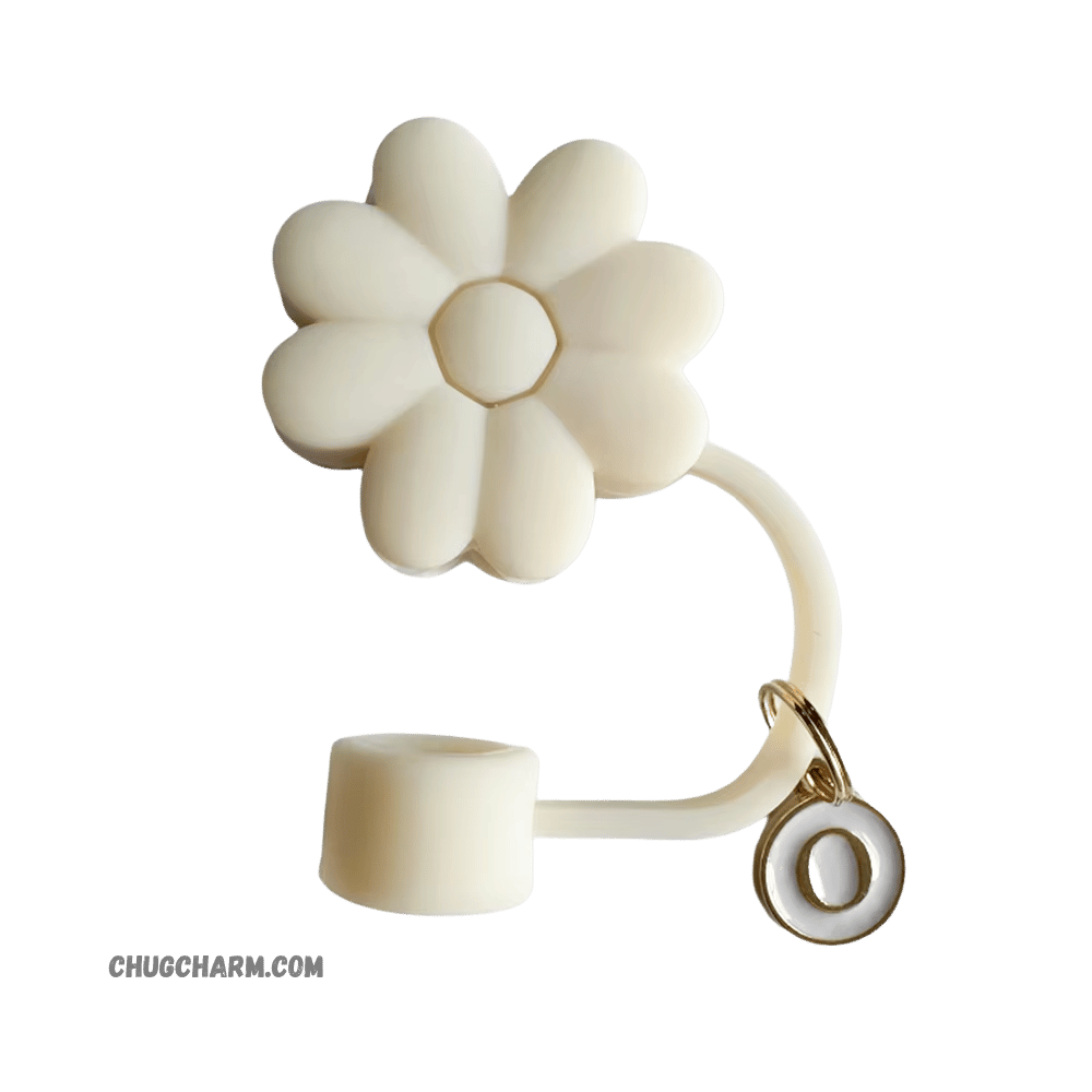 Personalized Flower Silicone Straw Cap for Stanley Tumbler – A to Z Initial Charm