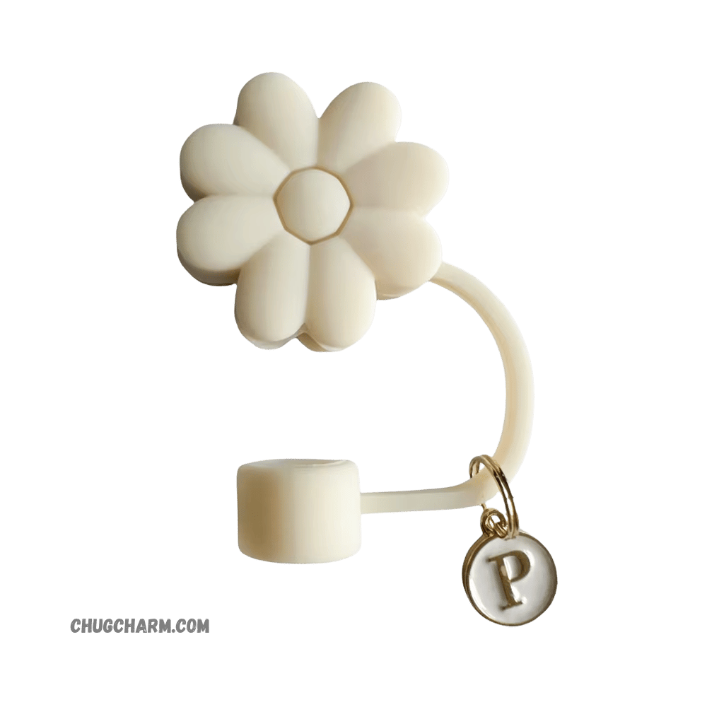 Personalized Flower Silicone Straw Cap for Stanley Tumbler – A to Z Initial Charm