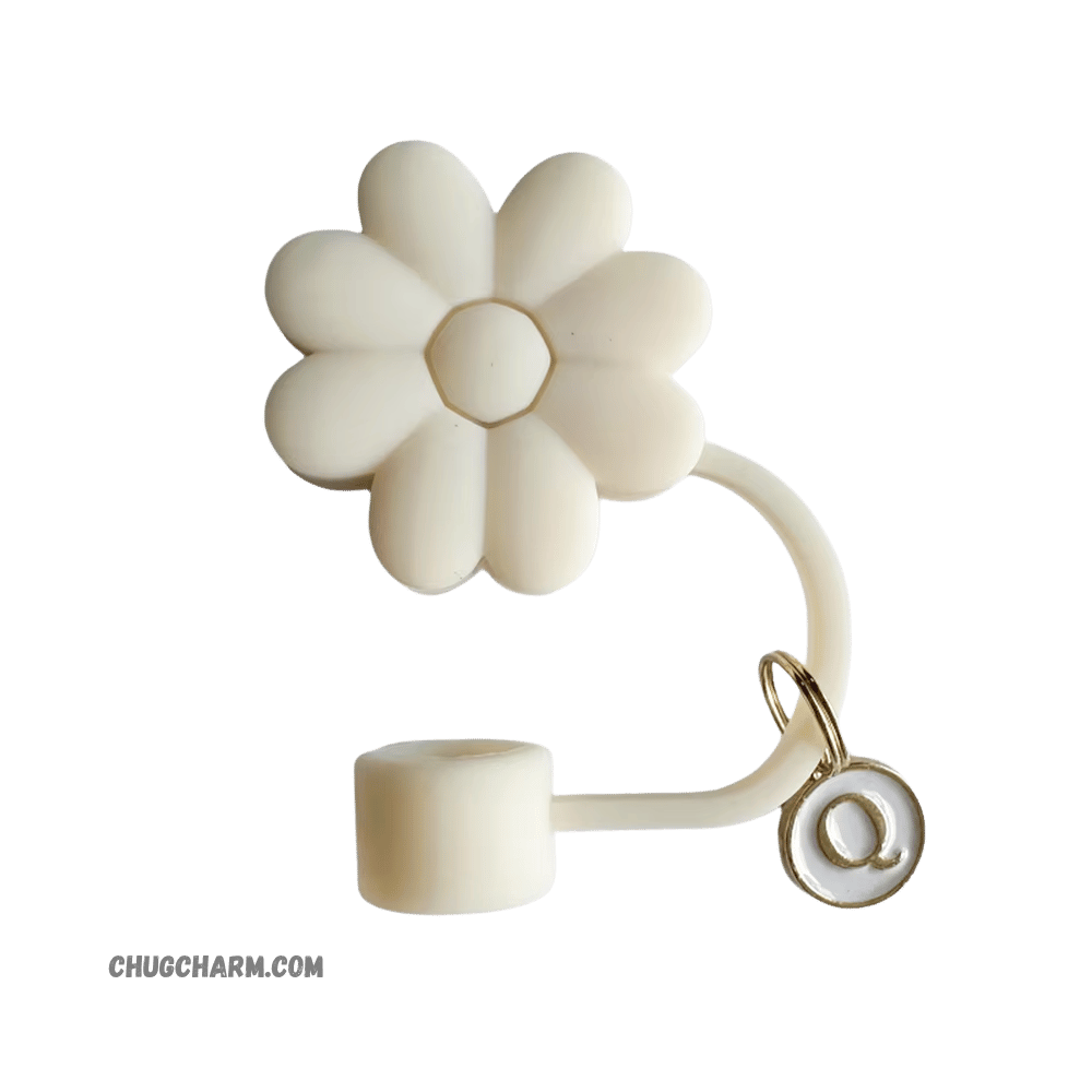 Personalized Flower Silicone Straw Cap for Stanley Tumbler – A to Z Initial Charm