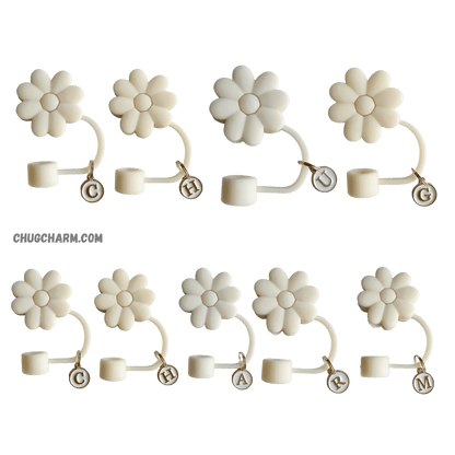 Personalized Flower Silicone Straw Cap for Stanley Tumbler – A to Z Initial Charm