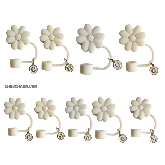 Personalized Flower Silicone Straw Cap for Stanley Tumbler – A to Z Initial Charm