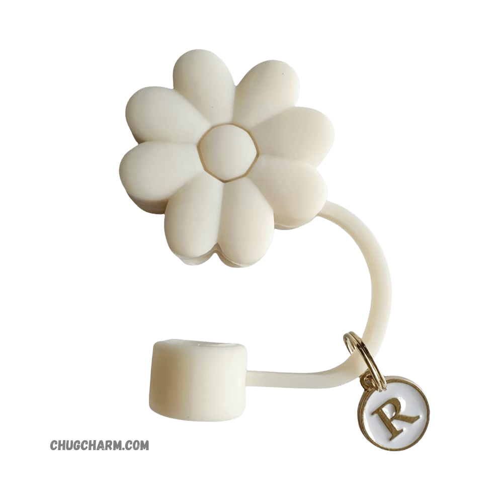 Personalized Flower Silicone Straw Cap for Stanley Tumbler – A to Z Initial Charm