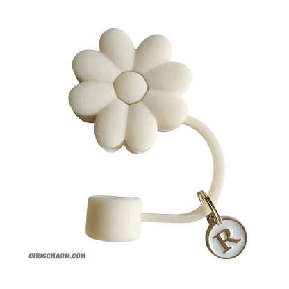 Personalized Flower Silicone Straw Cap for Stanley Tumbler – A to Z Initial Charm