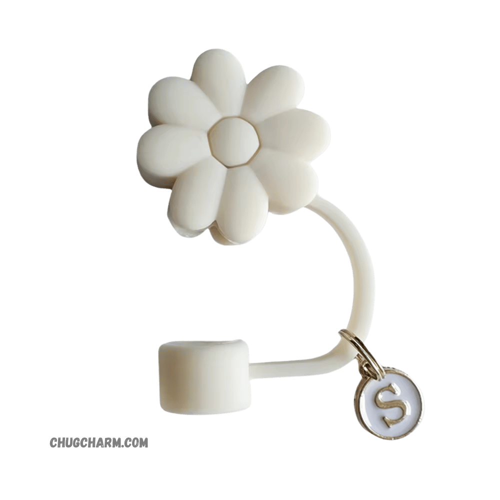 Personalized Flower Silicone Straw Cap for Stanley Tumbler – A to Z Initial Charm