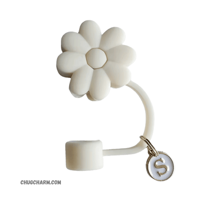 Personalized Flower Silicone Straw Cap for Stanley Tumbler – A to Z Initial Charm