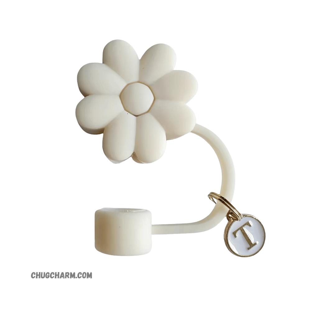 Personalized Flower Silicone Straw Cap for Stanley Tumbler – A to Z Initial Charm