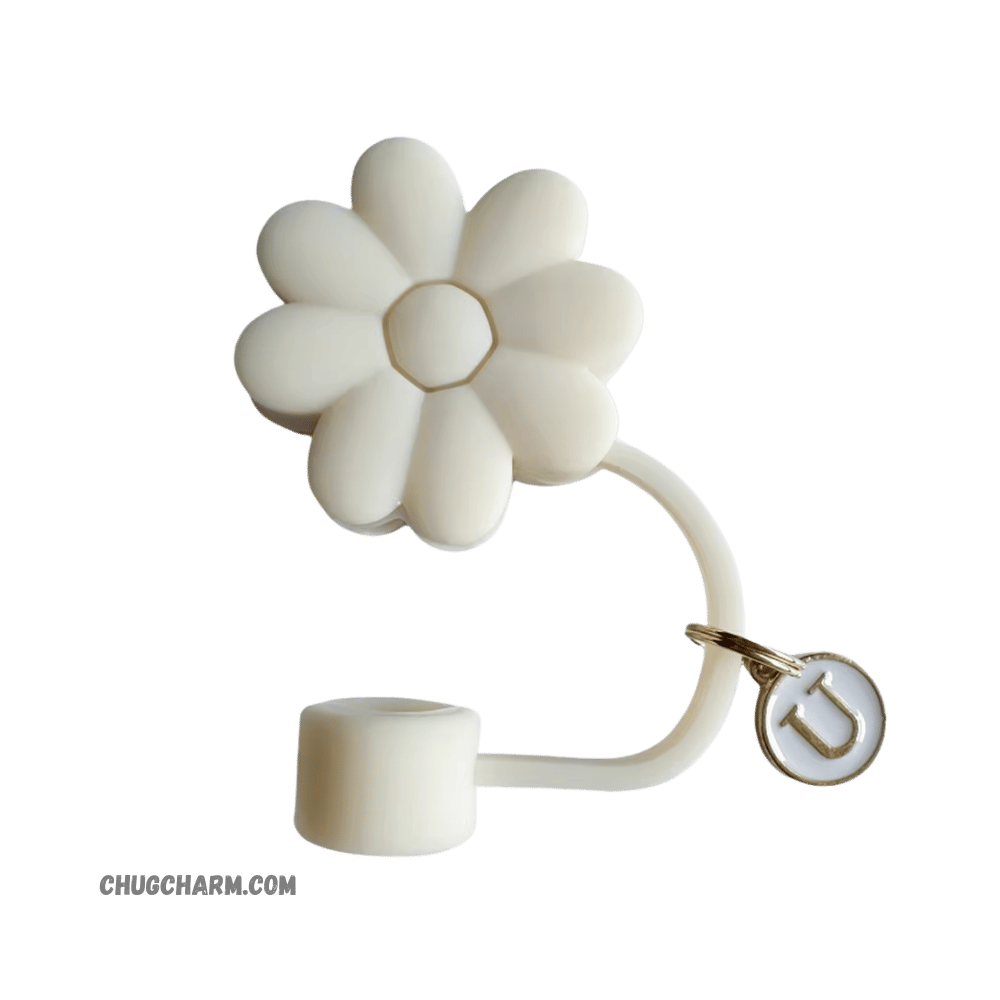 Personalized Flower Silicone Straw Cap for Stanley Tumbler – A to Z Initial Charm