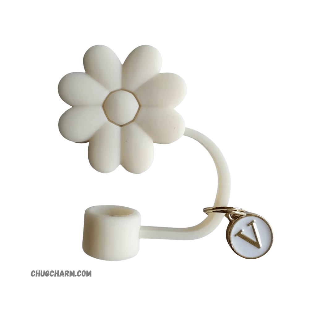 Personalized Flower Silicone Straw Cap for Stanley Tumbler – A to Z Initial Charm